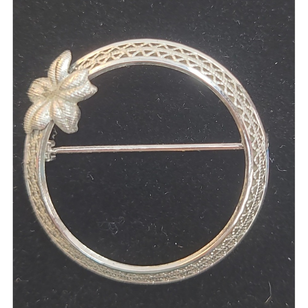 Vintage A&Z Sterling Filigree Round Brooch Signed A&Z